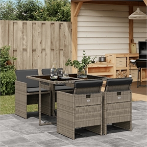 vidaXL 5 Piece Rattan Patio Dining Set in Gray