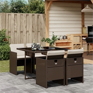 vidaXL 5 Piece Rattan Patio Dining Set in Brown/Cream White