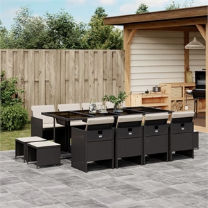 vidaXL Rattan Garden Dining Set in Black/Cream White