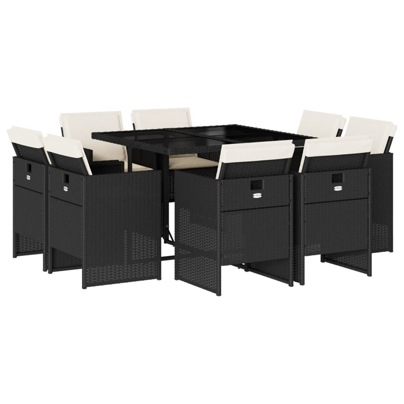 vidaXL 9 Piece Poly Rattan Patio Dining Set in Black/Cream White