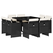 vidaXL 9 Piece Poly Rattan Patio Dining Set in Black/Cream White