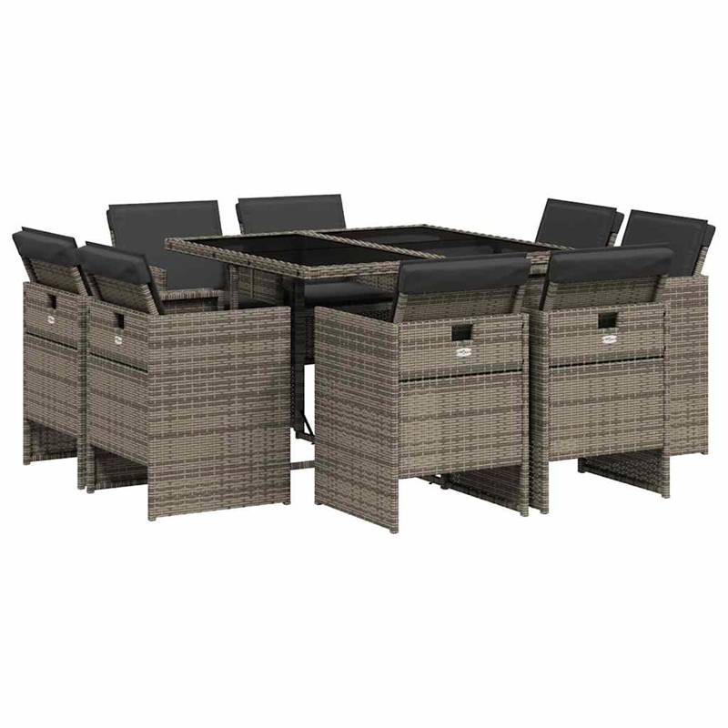 vidaXL 9 Piece Poly Rattan Foldable Patio Dining Set in Gray