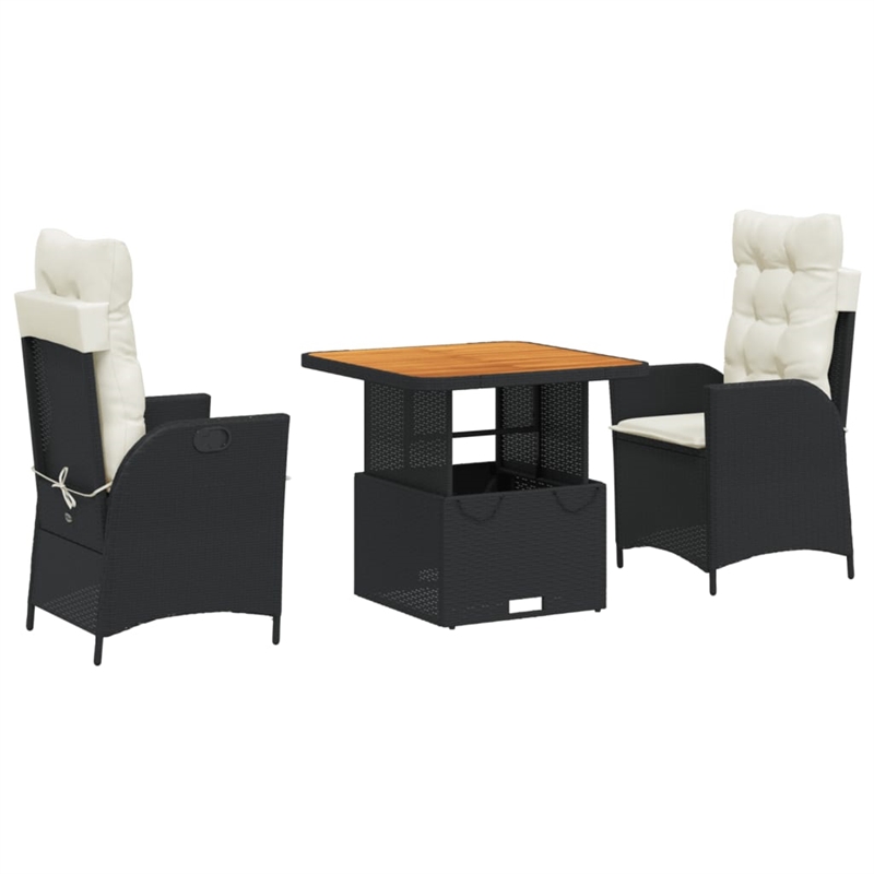 vidaXL 3 Piece Poly Rattan Garden Dining Set in Black