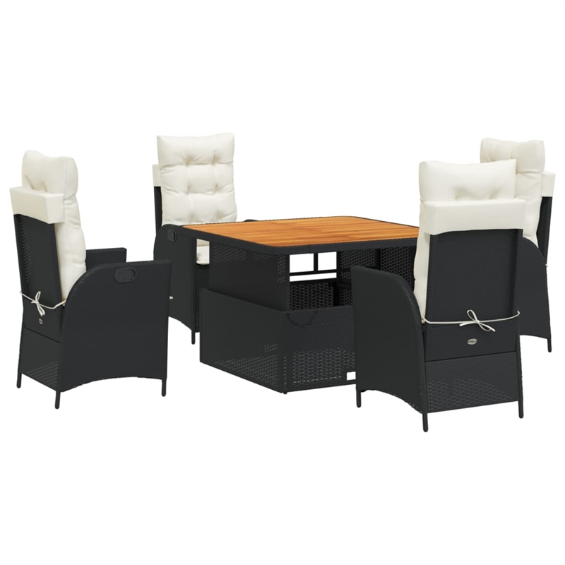 vidaXL 5 Piece Poly Rattan Garden Dining Set in Black