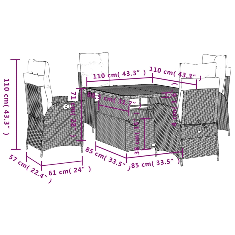 vidaXL 5 Piece Poly Rattan Garden Dining Set in Black