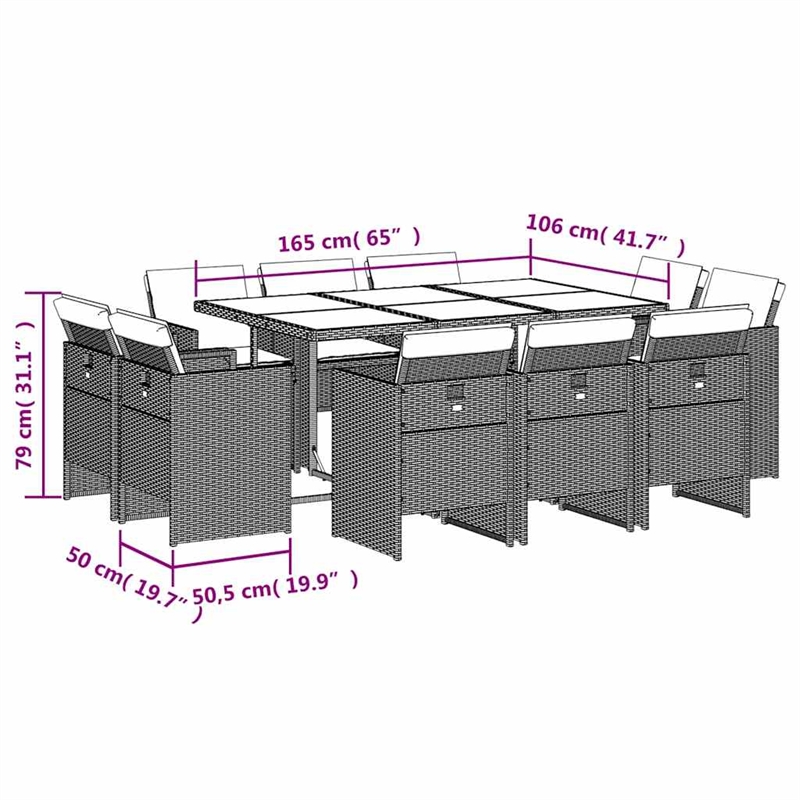 vidaXL 11 Piece Poly Rattan Patio Dining Set in Black/Cream White