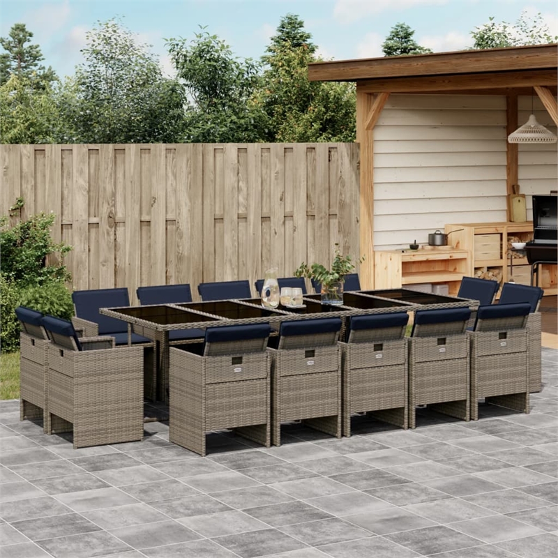 vidaXL 15 Piece Poly Rattan Patio Dining Set in Gray