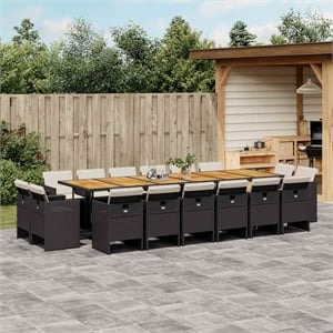 vidaXL 17 Piece Poly Rattan Patio Dining Set with Cushions in Black and Brown