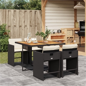 vidaXL 5 Piece Poly Rattan Patio Dining Set in Black/Cream White