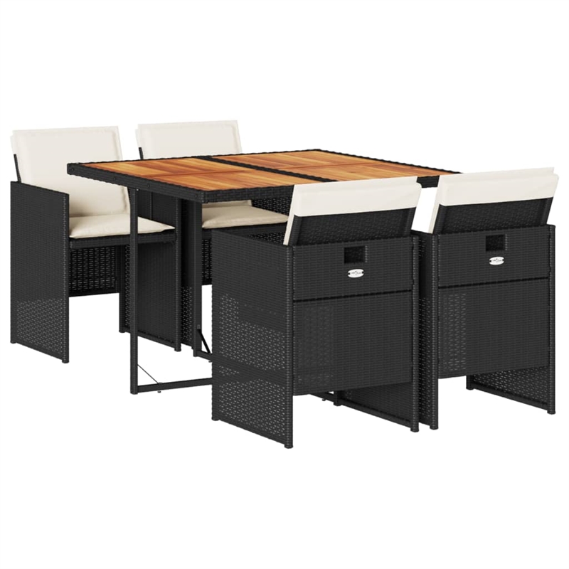 vidaXL 5 Piece Poly Rattan Patio Dining Set in Brown/Cream white/Black