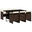 vidaXL 7 Piece Poly Rattan Patio Dining Set in Brown/Cream white