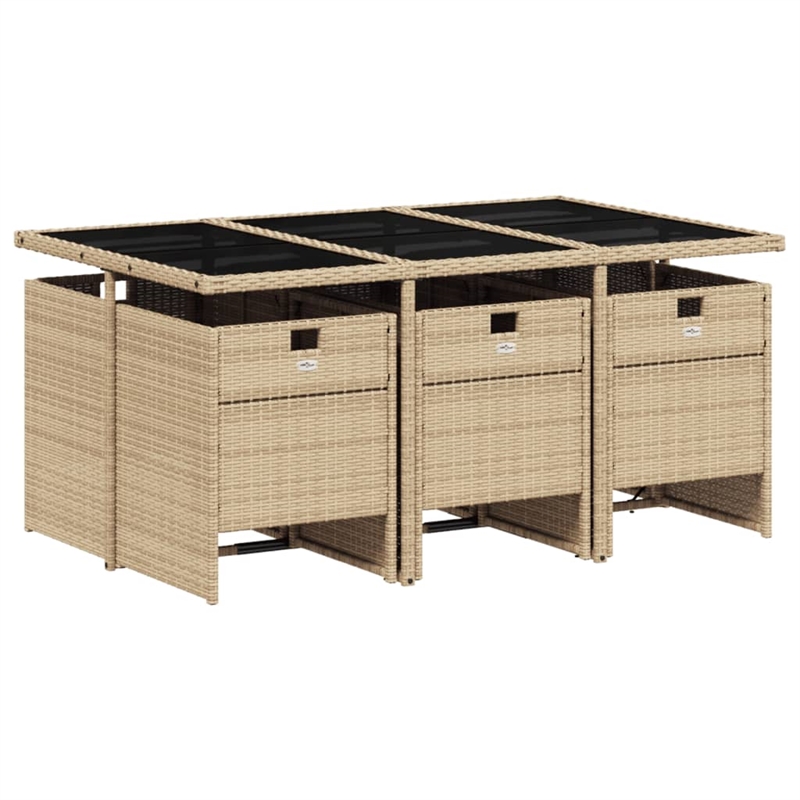 vidaXL 7 Piece Rattan Patio Dining Set in Beige/Cream White