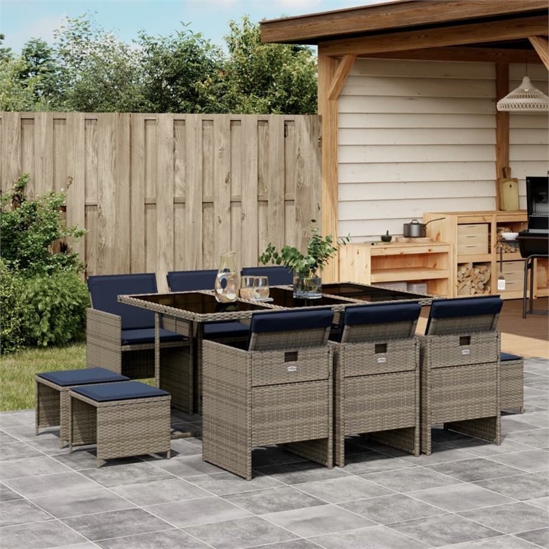 vidaXL 10 Piece Poly Rattan Patio Dining Set in Gray