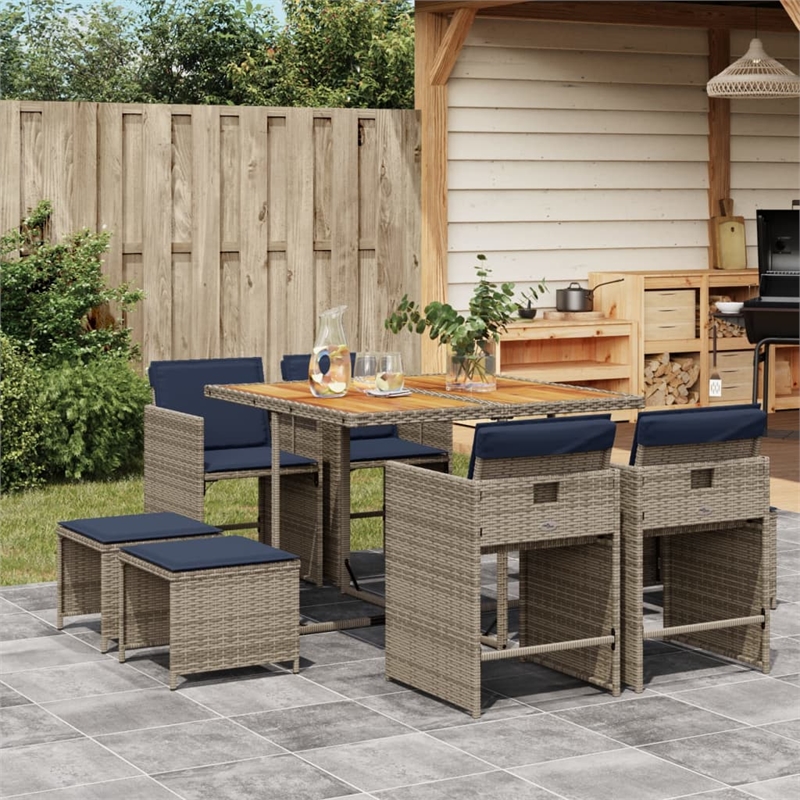 vidaXL 9 Piece Rattan Patio Dining Set in Gray