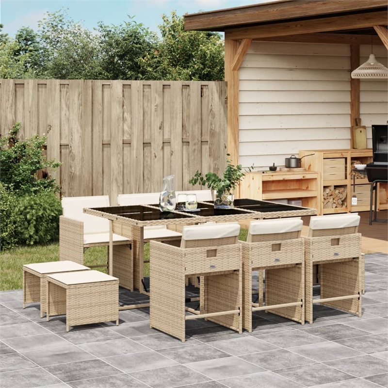 vidaXL Rattan Patio Dining Set with Cushions in White