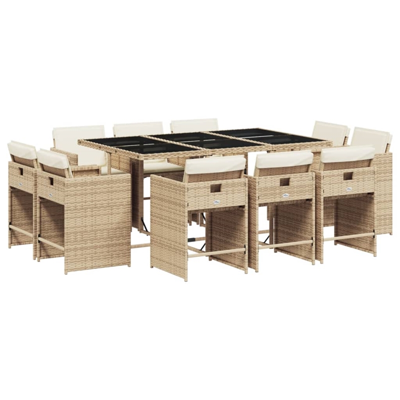 vidaXL 11 Piece Poly Rattan Patio Dining Set in Black/Cream White