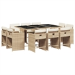 vidaXL 11 Piece Poly Rattan Patio Dining Set in Black/Cream White