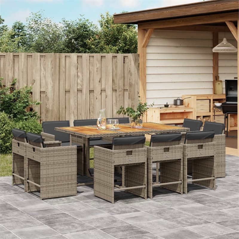 vidaXL Rattan Foldable Patio Dining Set in Gray