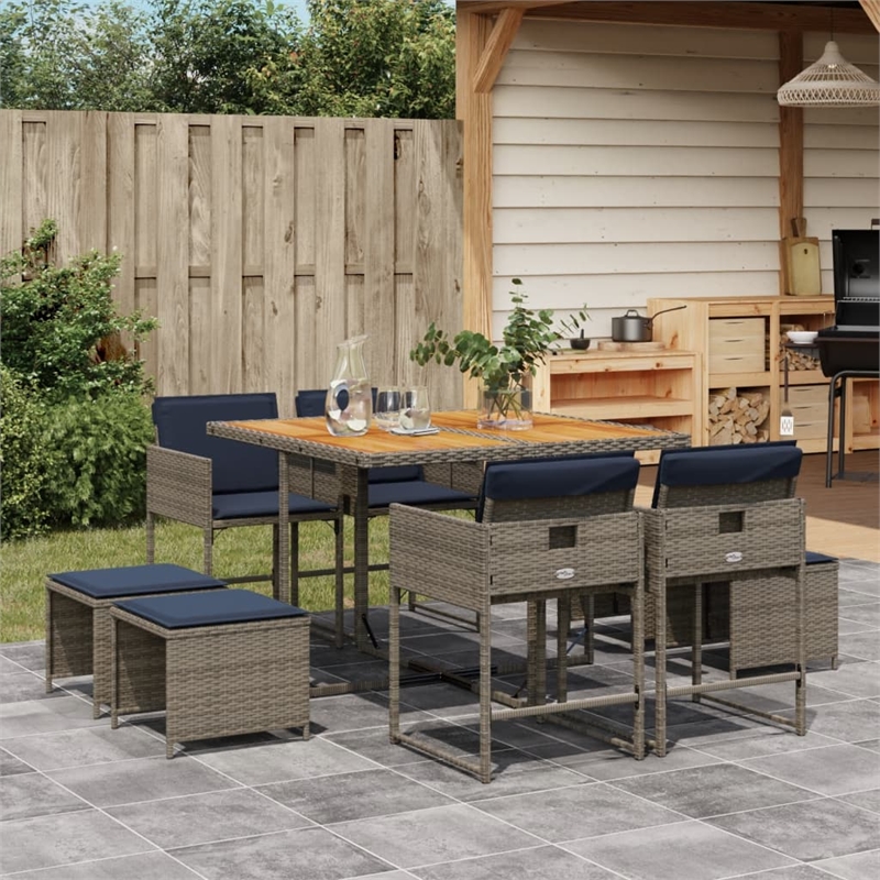 vidaXL 9 Piece Poly Rattan Patio Dining Set in Gray