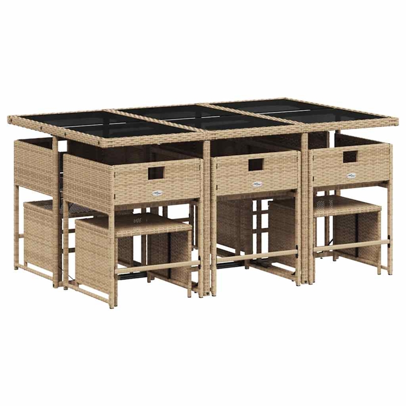 vidaXL 11 Piece Rattan Garden Dining Set in Beige