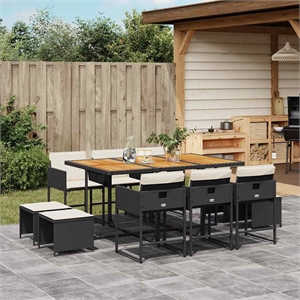 vidaXL 11 Piece Poly Rattan Garden Dining Set in Black and Brown