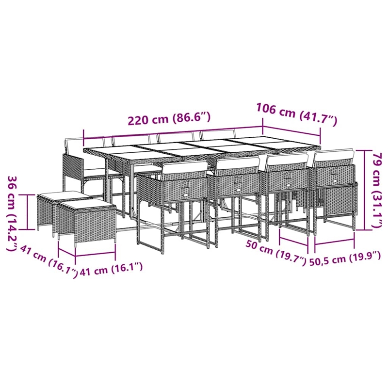vidaXL 12 Seater Garden Dining Set in Black/Anthracite