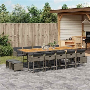 vidaXL 15 Piece Rattan Garden Dining Set in Gray