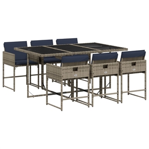 vidaXL 7 Piece Poly Rattan Patio Dining Set in Black