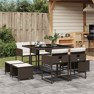 vidaXL Poly Rattan Garden Dining Set in Brown/Cream white