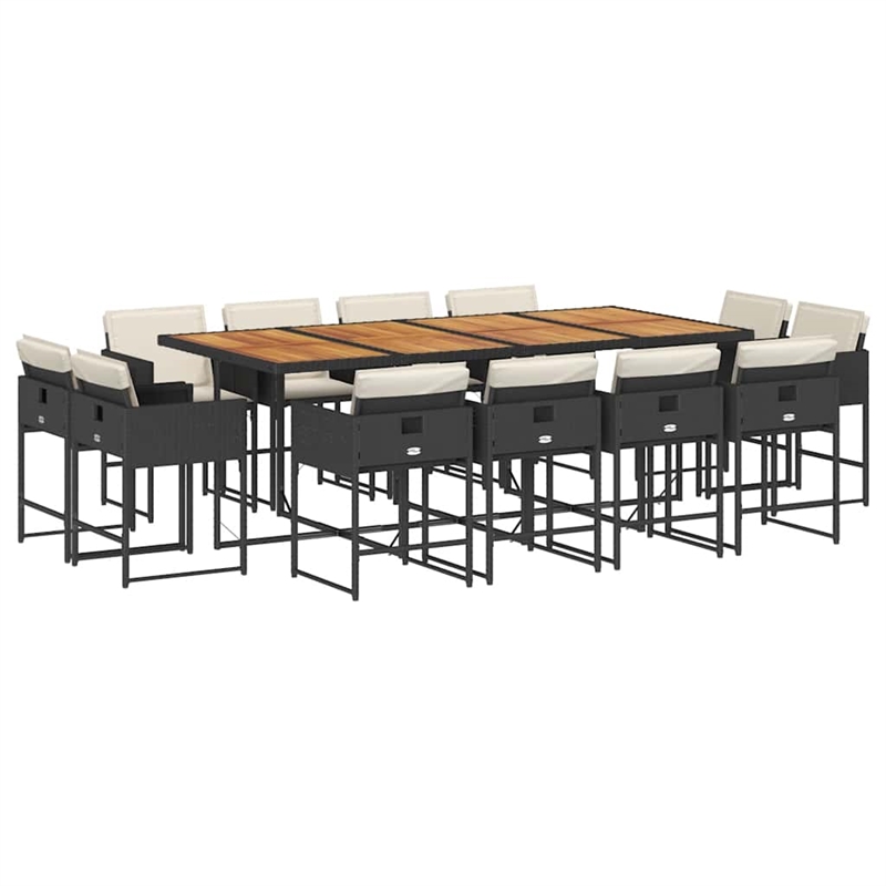 vidaXL 13 Piece Poly Rattan Patio Dining Set in Black/Cream White