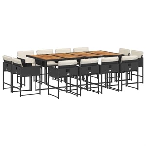 vidaXL 13 Piece Poly Rattan Patio Dining Set in Black/Cream White