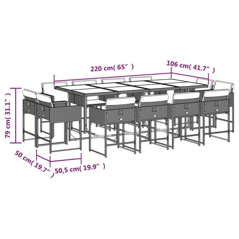 vidaXL 13 Piece Poly Rattan Patio Dining Set in Gray
