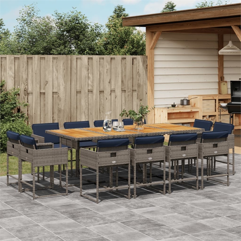 vidaXL 13 Piece Poly Rattan Patio Dining Set in Gray