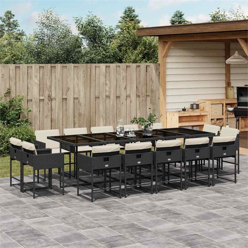 vidaXL 14 Piece Poly Rattan Patio Dining Set in Black/Cream White