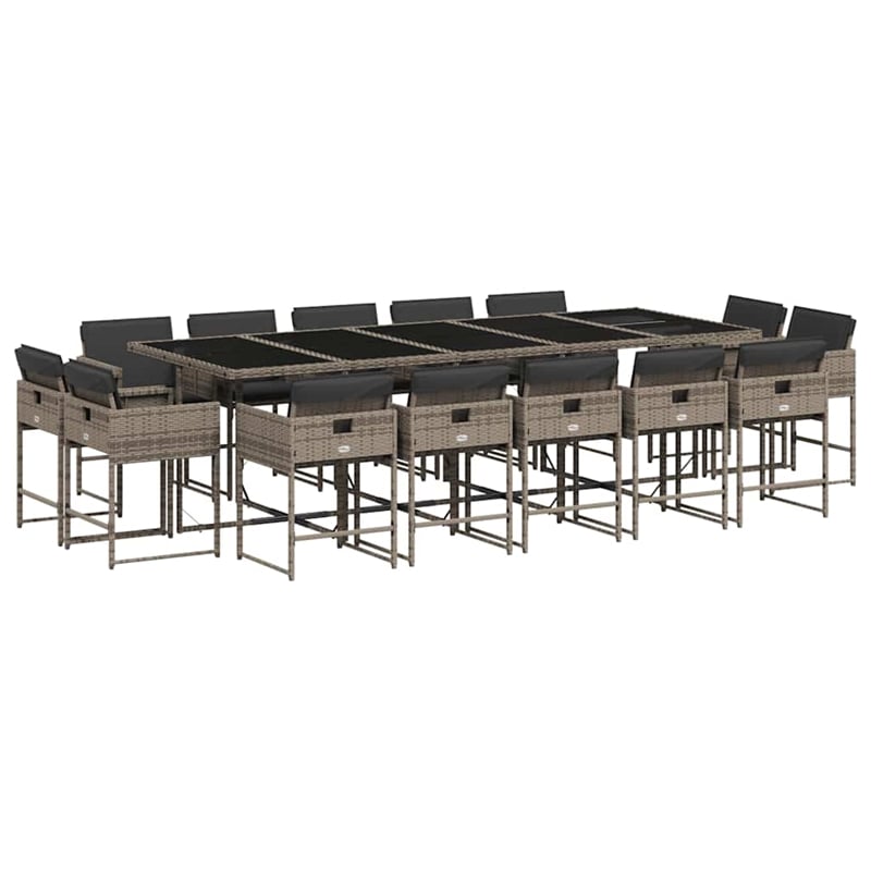 vidaXL 15 Piece Poly Rattan Patio Dining Set in Gray