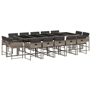 vidaXL 15 Piece Poly Rattan Patio Dining Set in Gray