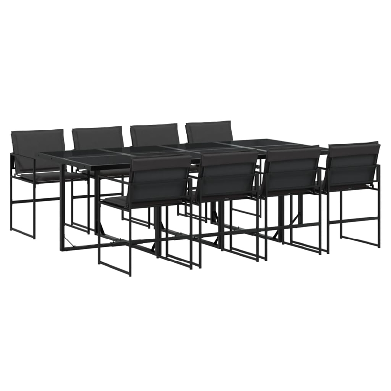 vidaXL 9 Piece Steel Garden Dining Set in Black/Dark Gray