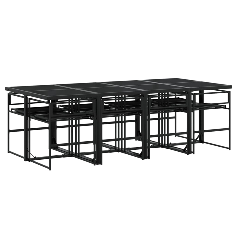 vidaXL 9 Piece Steel Garden Dining Set in Black/Dark Gray