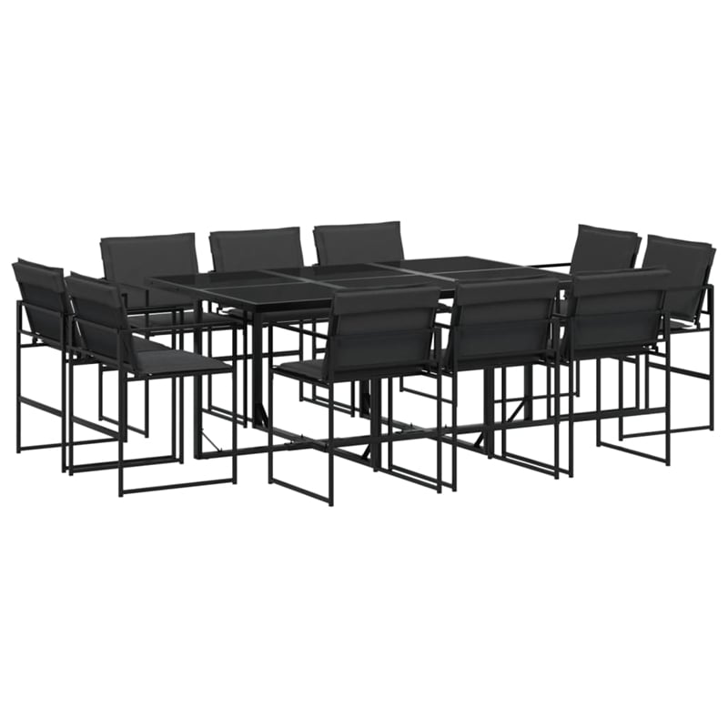 vidaXL 11 Piece Garden Dining Set with Cushions in Black