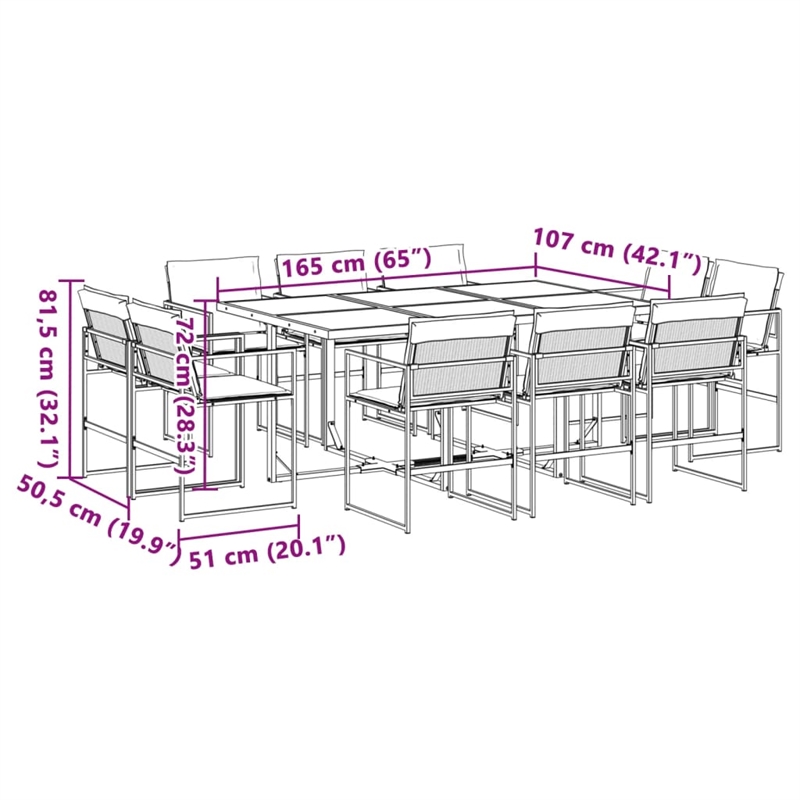 vidaXL 11 Piece Garden Dining Set with Cushions in Black