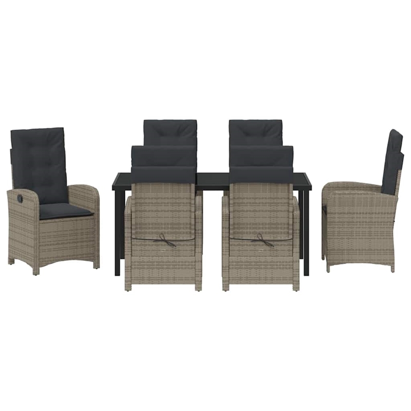 vidaXL 7 Piece Poly Rattan Garden Dining Set with Cushions in Gray