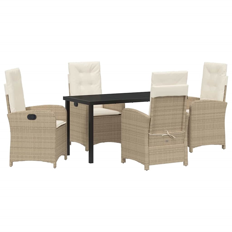 vidaXL 5 Piece Poly Rattan Garden Dining Set with Cushions in Beige