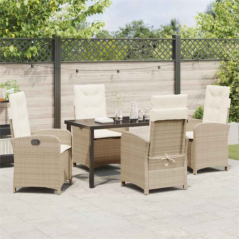 vidaXL 5 Piece Poly Rattan Garden Dining Set with Cushions in Beige