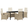 vidaXL 5 Piece Poly Rattan Garden Dining Set with Cushions in Beige