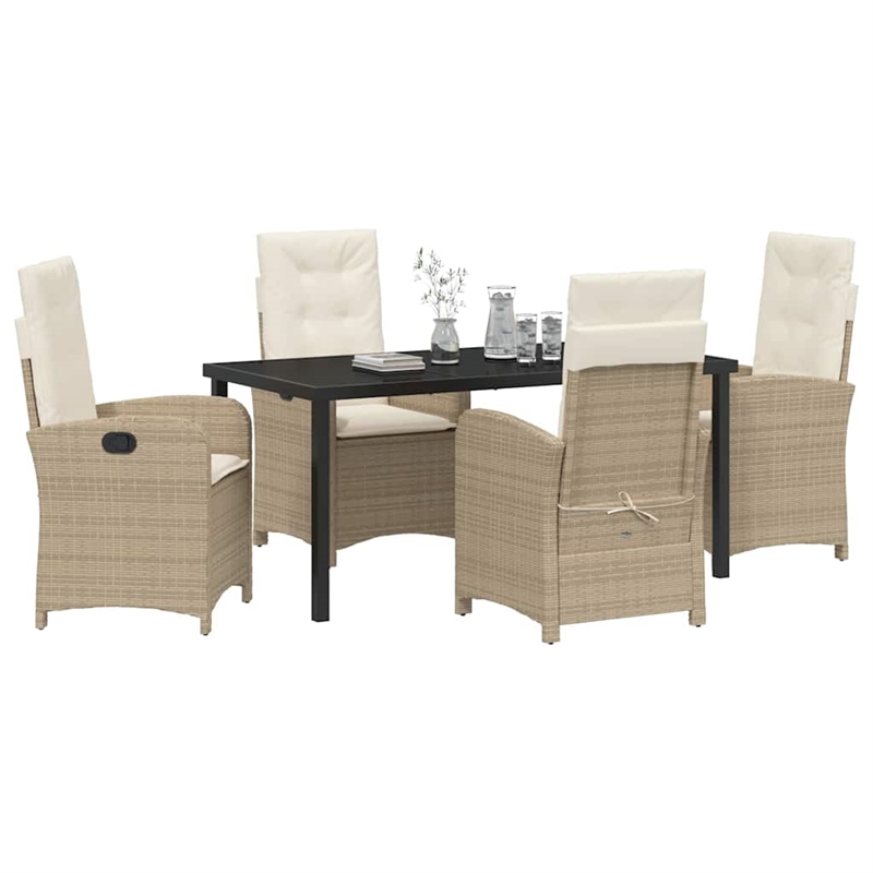 vidaXL 5 Piece Poly Rattan Garden Dining Set with Cushions in Beige