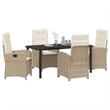 vidaXL 5 Piece Poly Rattan Garden Dining Set with Cushions in Beige