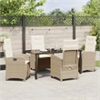 vidaXL 5 Piece Poly Rattan Garden Dining Set with Cushions in Beige