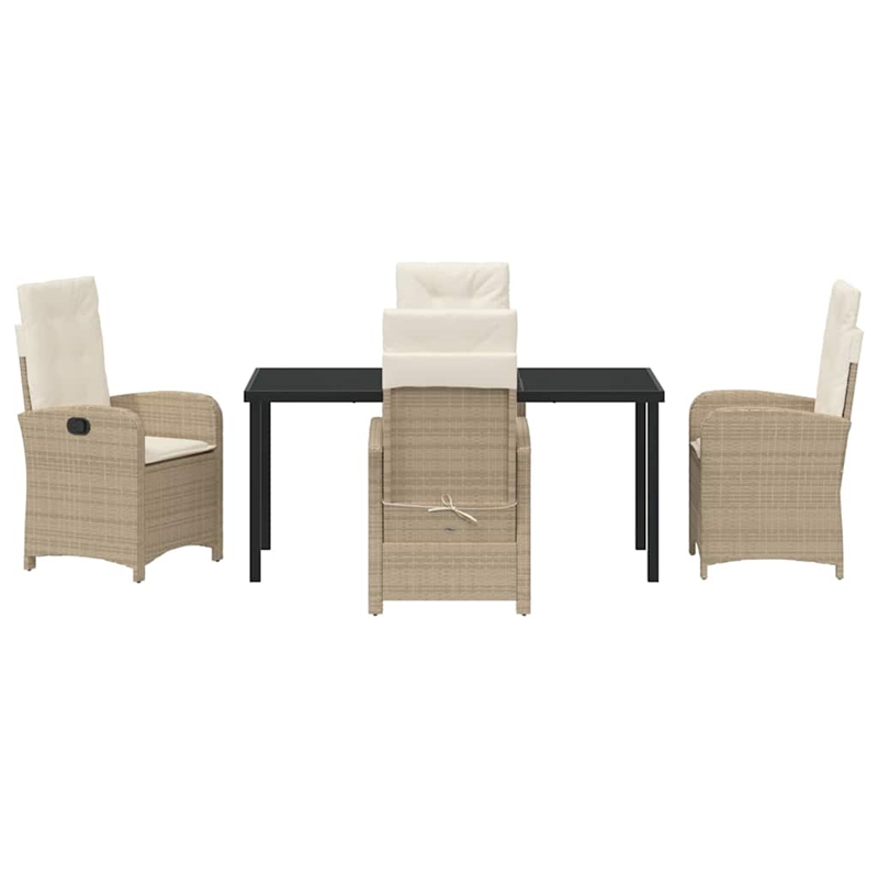 vidaXL 5 Piece Poly Rattan Garden Dining Set with Cushions in Beige