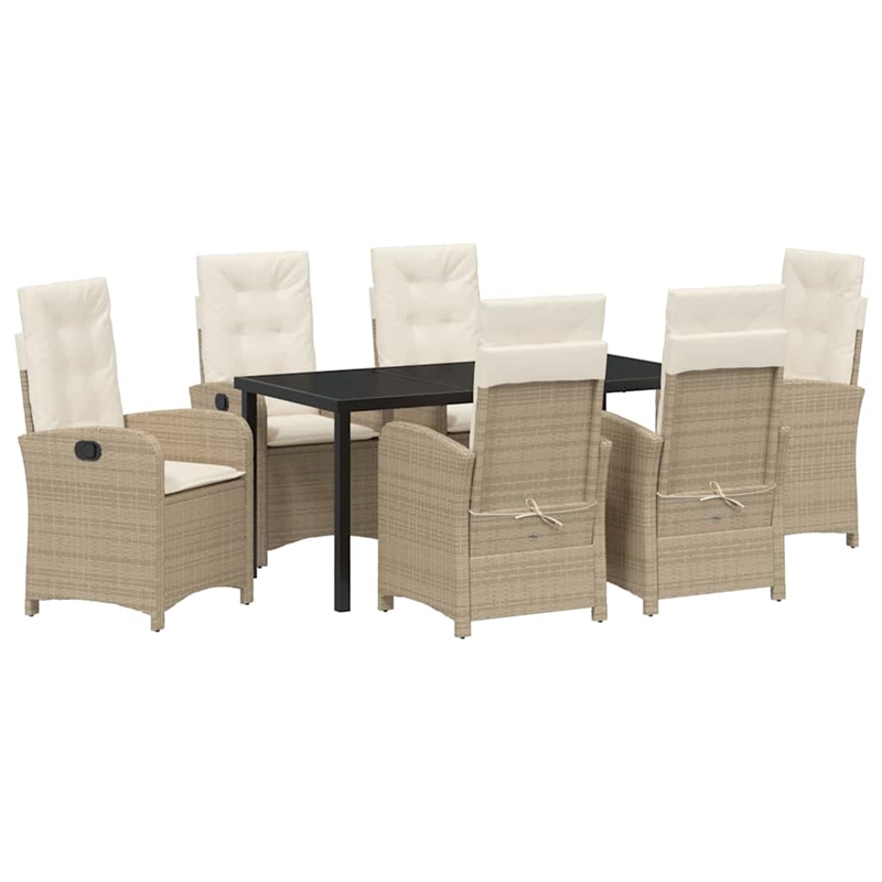 vidaXL 7 Piece Poly Rattan Garden Dining Set with Cushions in Beige