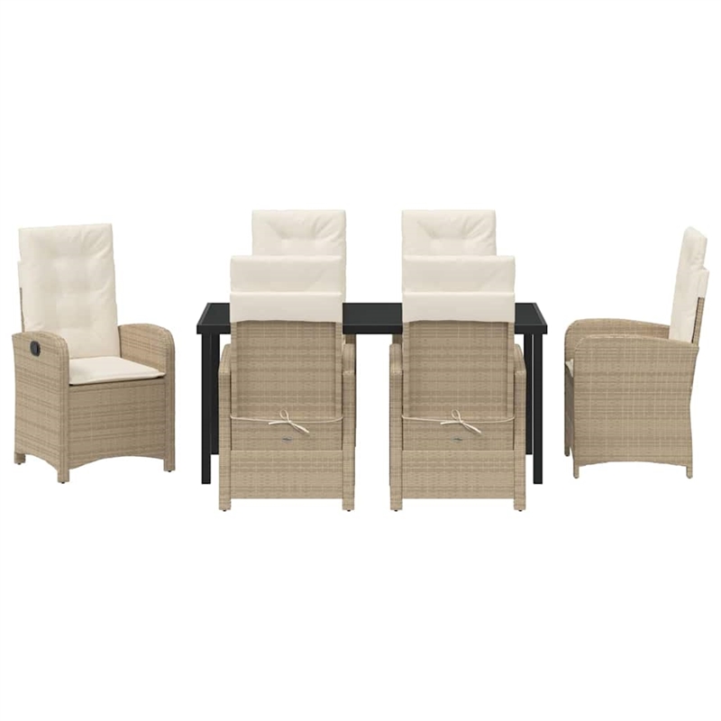 vidaXL 7 Piece Poly Rattan Garden Dining Set with Cushions in Beige